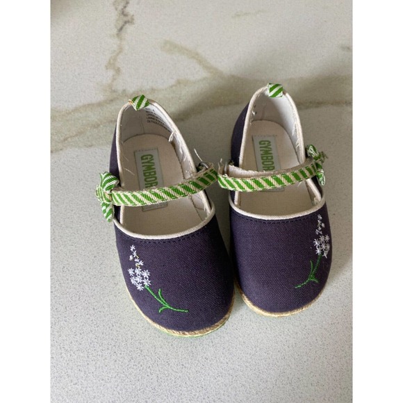 GYMBOREE Baby Girl size 4 Shoe Navy Blue Green floral Toddler Summer Slip On A52 - Picture 2 of 5